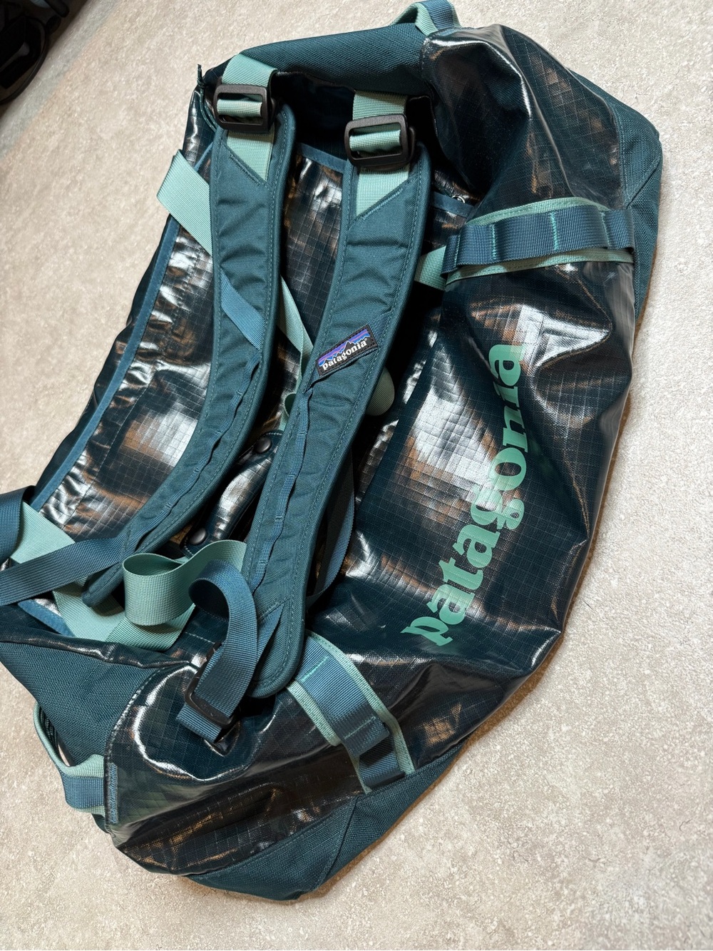 Patagonia Black Hole Duffle 60L in blue teal waterproof hiking camping backpack - Picture 2 of 16